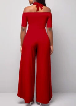 Red Cold Shoulder Short Sleeve Jumpsuit 6 Red Cold Shoulder Short Sleeve Jumpsuit -Rosewe Promotion Store 311585 P 1667444812994