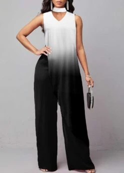 Ombre White Sleeveless Stand Collar Jumpsuit -Rosewe Promotion Store 311676 P 1661937840490