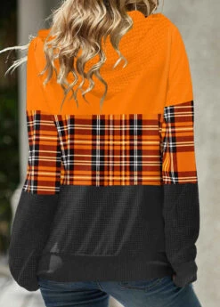 Orange Plus Size Zipper Tartan Print Hoodie -Rosewe Promotion Store 311686 P 1662442909125