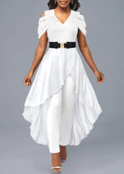 Cold Shoulder White V Neck Jumpsuit -Rosewe Promotion Store 311768 P 1660722866350