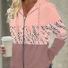 Leopard Zipper Pink Long Sleeve Hoodie