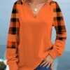 Tartan Print Long Sleeve Orange Halloween Sweatshirt