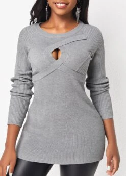 Light Grey Marl Round Neck Cable Sweater -Rosewe Promotion Store 311955 P 16641879552343