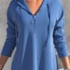 Dusty Blue Quarter Zip Long Sleeve Drawstring Hoodie -Rosewe Promotion Store 312027 P 1660890547166