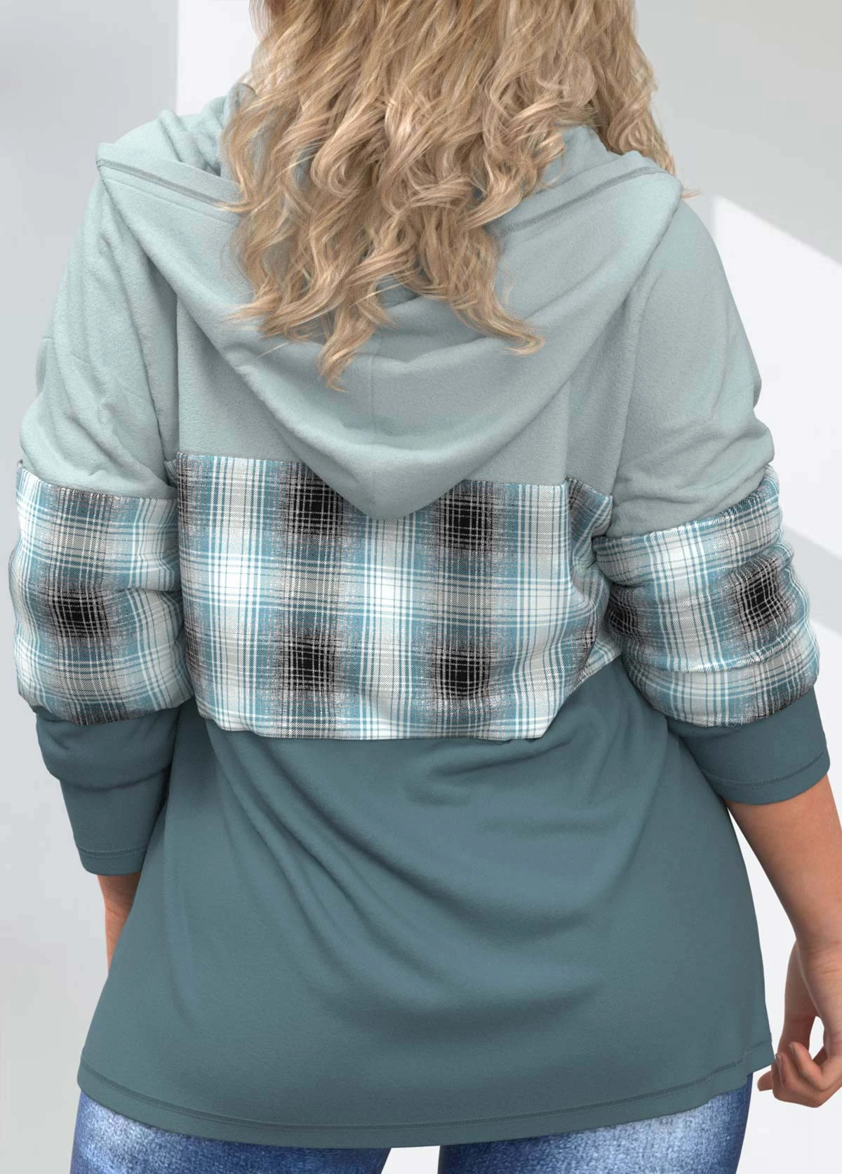 Multi Color Plus Size Tartan Print Drawstring Hoodie 4 Multi Color Plus Size Tartan Print Drawstring Hoodie - Image 2
