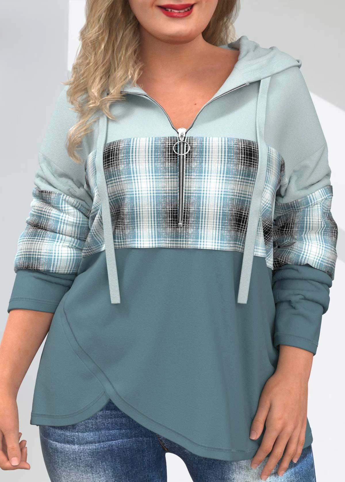 Multi Color Plus Size Tartan Print Drawstring Hoodie 3 Multi Color Plus Size Tartan Print Drawstring Hoodie