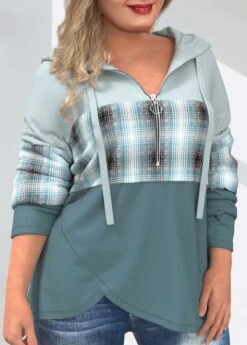 Multi Color Plus Size Tartan Print Drawstring Hoodie 10 Multi Color Plus Size Tartan Print Drawstring Hoodie -Rosewe Promotion Store 312028 P 1663389624228