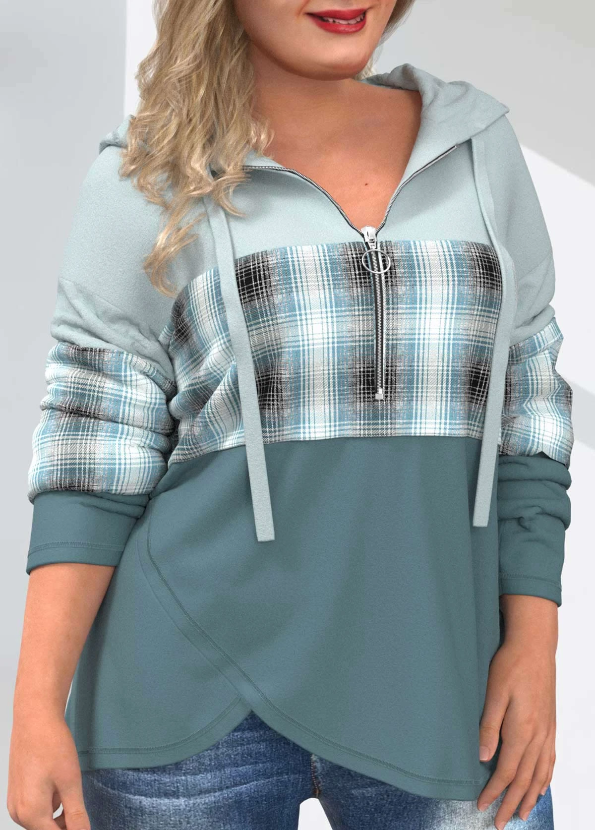 Multi Color Plus Size Tartan Print Drawstring Hoodie 5 Multi Color Plus Size Tartan Print Drawstring Hoodie - Image 3