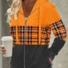 Orange Plus Size Zipper Tartan Print Hoodie 1 Orange Plus Size Zipper Tartan Print Hoodie -Rosewe Promotion Store 312126 P 1663552640558