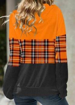 Zipper Closure Orange Long Sleeve Plaid Hoodie -Rosewe Promotion Store 312126 P 1663552640638 1
