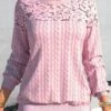 Lace Patchwork Pink Round Neck Raglan Sleeve Sweatshirt 2 Lace Patchwork Pink Round Neck Raglan Sleeve Sweatshirt -Rosewe Promotion Store 312158 P 1662088765920
