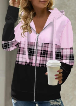 Tartan Print Light Purple Regular Sleeve Hoodie -Rosewe Promotion Store 312257 P 1661336022798