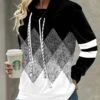 Geometric Print Black Cowl Neck Regular Sleeve Sweatshirt -Rosewe Promotion Store 312279 P 1661327769406