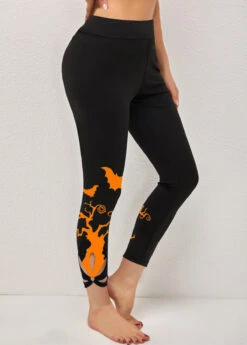Halloween Print Orange High Waisted Legging -Rosewe Promotion Store 312497 P 1661503275647