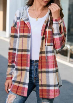 Plus Size Multi Color Plaid Long Sleeve Coat