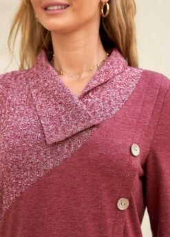 Dark Reddish Purple V Neck Button Sweatshirt -Rosewe Promotion Store 312663 P 16655712654304