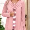 Ombre Pink Long Sleeve Faux Two Piece Sweatshirt -Rosewe Promotion Store 312740 P 1661833641878