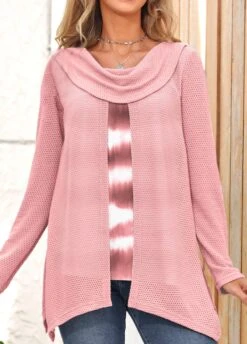Ombre Pink Long Sleeve Faux Two Piece Sweatshirt -Rosewe Promotion Store 312740 P 1661833642106