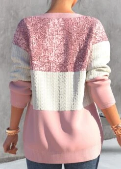 Light Pink Round Neck Contrast Color Sweatshirt -Rosewe Promotion Store 312992 P 1662621419505