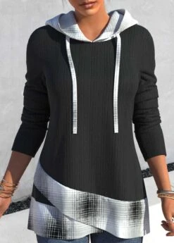 Tartan Print Black Regular Sleeve Hoodie