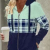 Plaid Zipper Mint Green Long Sleeve Hoodie 1 Plaid Zipper Mint Green Long Sleeve Hoodie -Rosewe Promotion Store 313006 P 1662009218647