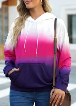 Hot Pink Ombre Kangaroo Pocket Hoodie -Rosewe Promotion Store 313282 P 16623467034853