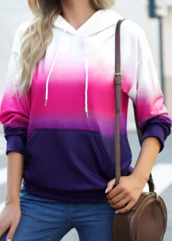 Hot Pink Ombre Kangaroo Pocket Hoodie -Rosewe Promotion Store 313282 P 16623467035494