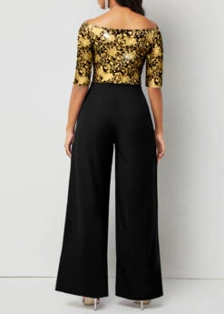 Floral Print Hot Stamping Golden Jumpsuit -Rosewe Promotion Store 313283 P 1694055797046
