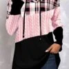 Pink Plus Size Tartan Print Regular Sleeve Hoodie -Rosewe Promotion Store 313293 P 1662098350836