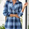 Blue Plus Size Tartan Print Regular Sleeve Blouse -Rosewe Promotion Store 313515 P 16630403695800
