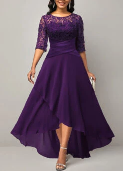 Purple Plus Size High Low X Shape Dress