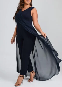 Navy Plus Size Patchwork Sleeveless V Neck Jumpsuit -Rosewe Promotion Store 313571 P 16673584863360