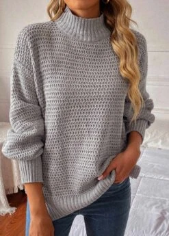 Round Neck Long Sleeve Grey Sweater -Rosewe Promotion Store 313890 P 16661414309084