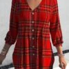 Tartan Print Tuck Stitch Red V Neck Blouse -Rosewe Promotion Store 313926 P 1670462086634