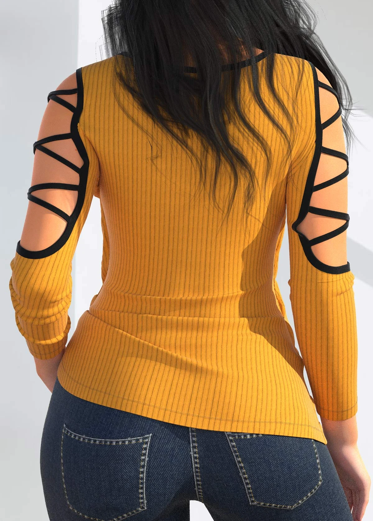 Lace Up Yellow Round Neck T Shirt 4 Lace Up Yellow Round Neck T Shirt - Image 2