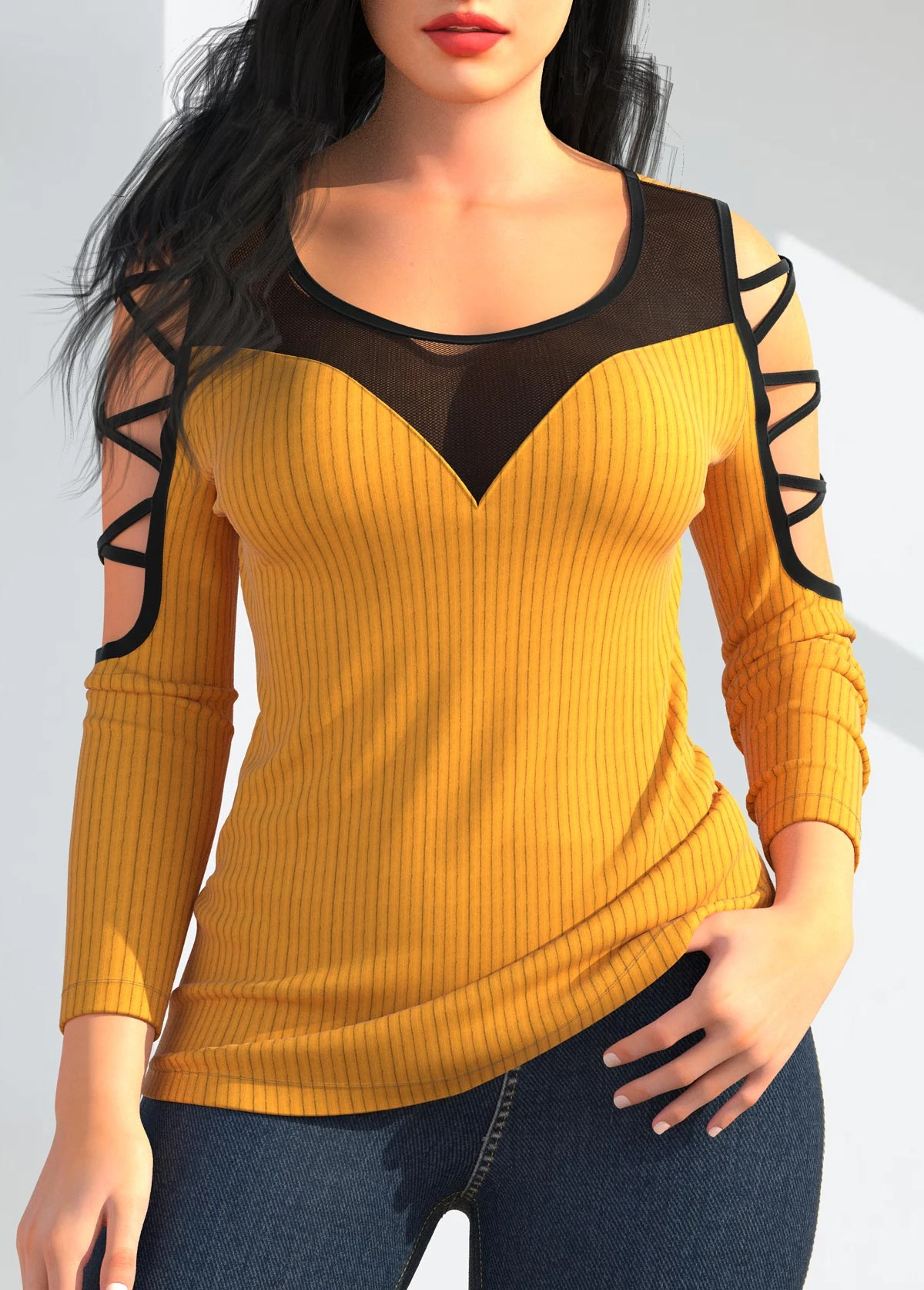 Lace Up Yellow Round Neck T Shirt 3 Lace Up Yellow Round Neck T Shirt