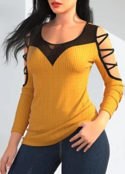 Lace Up Yellow Round Neck T Shirt 7 Lace Up Yellow Round Neck T Shirt -Rosewe Promotion Store 313944 P 1662613622819
