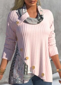 Light Pink Plus Size Paisley Print Sweatshirt -Rosewe Promotion Store 313996 P 1663570981145