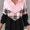 Light Pink Plus Size Tartan Print Sweatshirt -Rosewe Promotion Store 314200 P 1662713002689