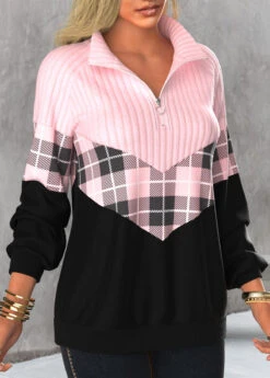 Light Pink Plus Size Tartan Print Sweatshirt -Rosewe Promotion Store 314200 P 1662713003764