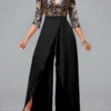 Floral Print Lace Patchwork Black Jumpsuit -Rosewe Promotion Store 314235 P 1670292592180