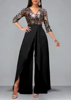 Floral Print Lace Patchwork Black Jumpsuit -Rosewe Promotion Store 314235 P 1670292593861