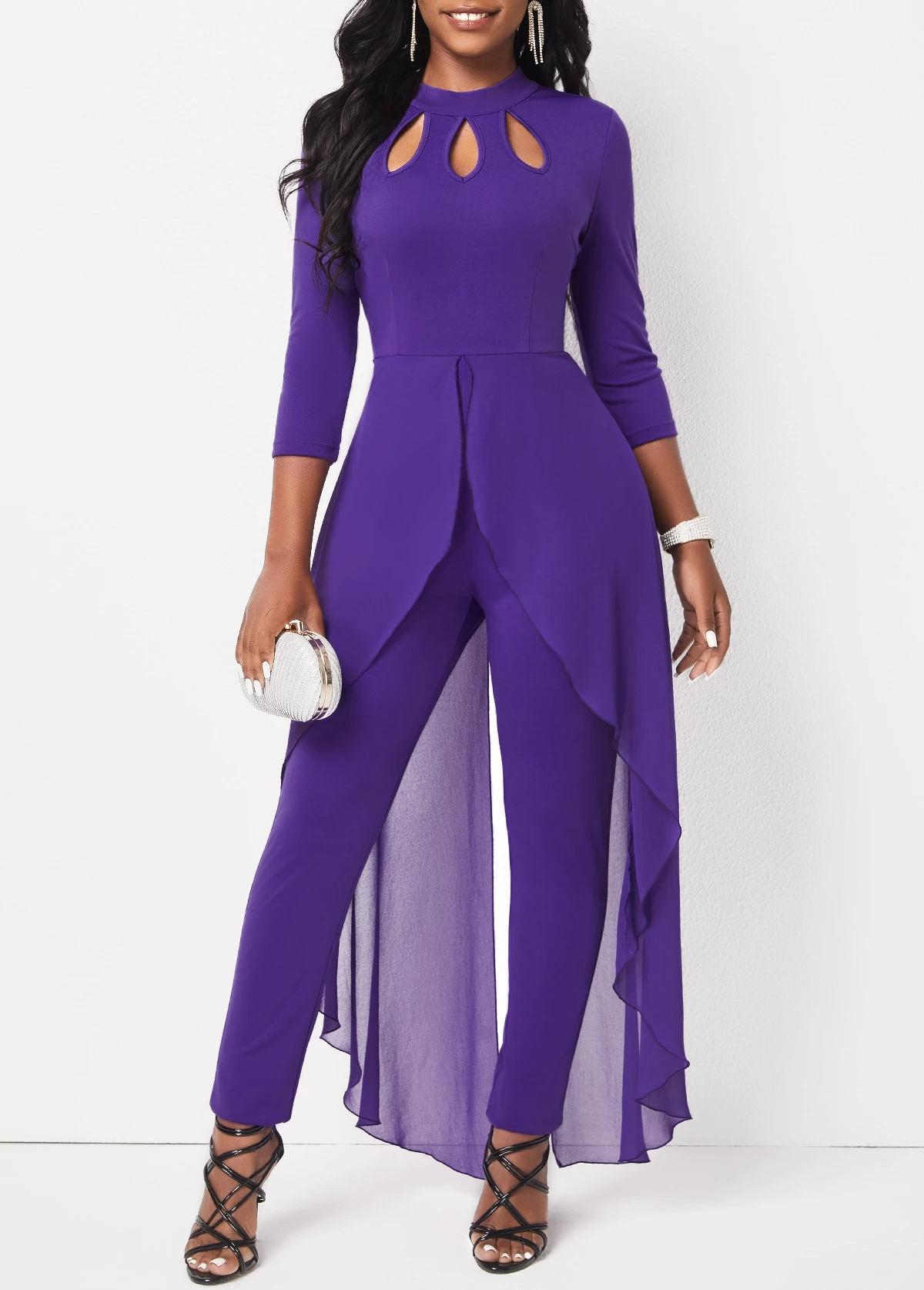 Cage Neck Purple Stand Collar Jumpsuit 3 Cage Neck Purple Stand Collar Jumpsuit