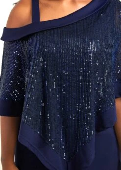 Sequin Navy Cold Shoulder Asymmetric Hem Jumpsuit -Rosewe Promotion Store 314272 P 16669316390945
