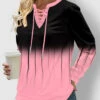 Ombre Pink Lace Up Regular Sleeve Sweatshirt -Rosewe Promotion Store 314387 P 1663045841577