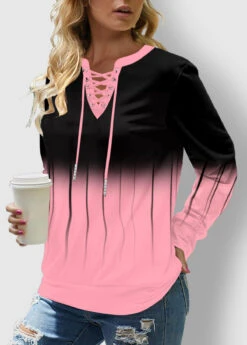 Ombre Pink Lace Up Regular Sleeve Sweatshirt