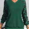Blackish Green V Neck Tartan Print Sweatshirt -Rosewe Promotion Store 314389 P 1663047228264 1