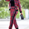 Plaid Red Long Sleeve Zipper Sweatsuit Set -Rosewe Promotion Store 314409 P 16651935870560