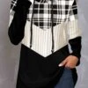 Plus Size Tartan Print Black Regular Sleeve Hoodie