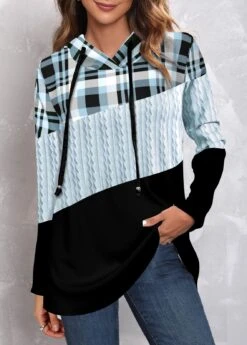 Tartan Print Twisted Light Blue Hoodie -Rosewe Promotion Store 314496 P 1663131525954 1